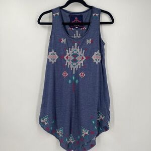 Johnny Was Southwestern Embroidery with raw edge hem Tank Top